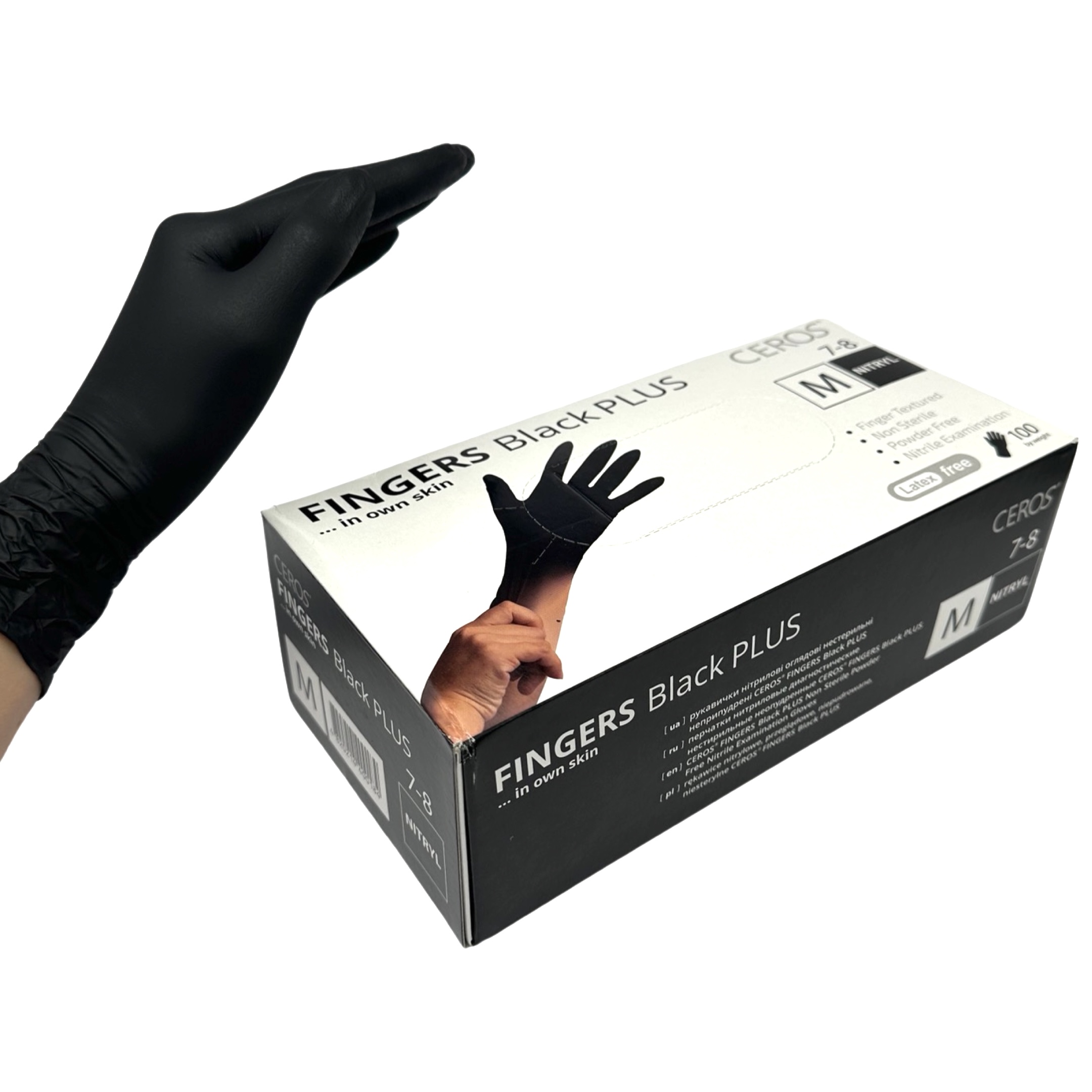 CEROS Рукавички нітрилові BLACK PLUS (M) - 100 шт/уп (5.0 г). Ціна
