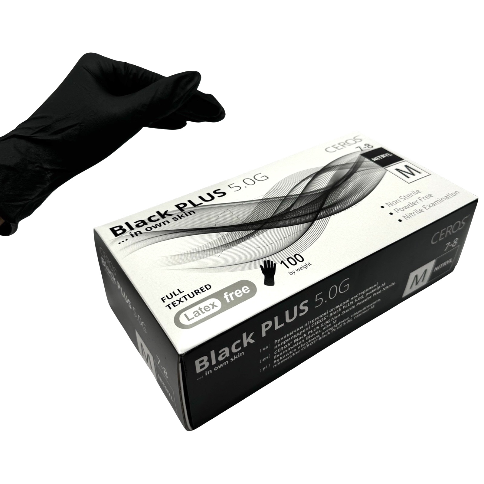 CEROS Рукавички нітрилові BLACK PLUS (M) - 100 шт/уп (5.0 г). Ціна