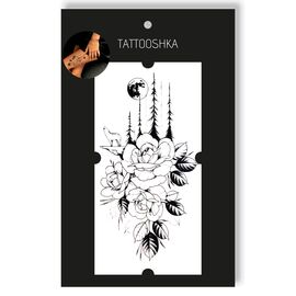 Tattooshka Тату для тіла "Квіти, місяць, вовк" - XQB-129, image 