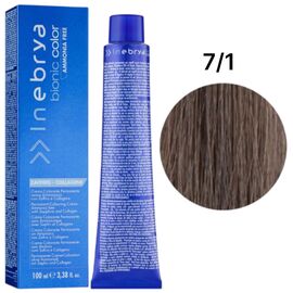 INEBRYA Bionic Крем-фарба без аміаку 7/1 Попелястий русявий, 100 мл, Об'єм: 100 мл, Відтінок: 7/1, image 