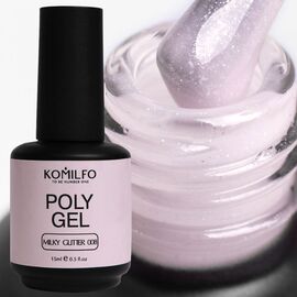 KOMILFO PolyGel №008 Milky Glitter, 15 мл (з пензликом), Об'єм: 15 мл, Колір: Milky Glitter, image 