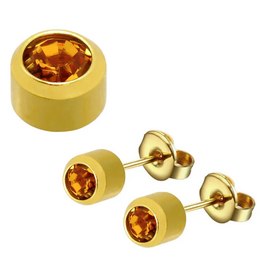 CAFLON Blue Сережки голки для проколу вух завальцьовані (PVD, O, топаз, оправа, 3мм, сталь), image 