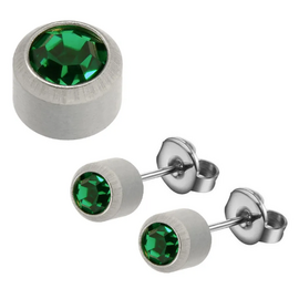 CAFLON Blue Сережки голки для проколу вух завальцьовані (NPVD, U, смарагд, оправа, 3мм, сталь), image 