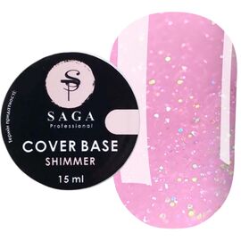 SAGA Shimmer Base База з блискітками №13 (рожевий з шиммером), 15 мл, Відтінок: рожевий з шиммером, Об'єм: 15 мл, image 