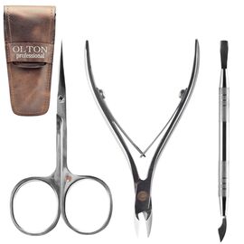 OLTON Набір кусачки M + ножиці 100 + сокирка-лопатка + чохол коричневий (шкіра), Колір: Коричневий, image 