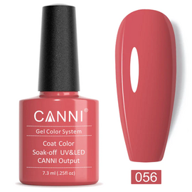 CANNI Гель-лак №056 (приглушений рожево-червоний, емаль), 7.3 мл, № гель лаку: 056, Об'єм: 7.3 мл, image 