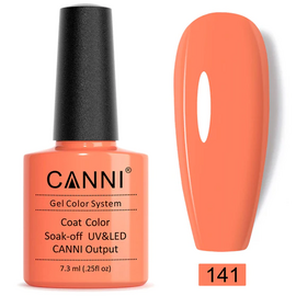 CANNI Гель-лак №141 (яскравий, лососево-помаранчевий, неоновий), 7.3 мл, № гель лаку: 141, Об'єм: 7.3 мл, image 