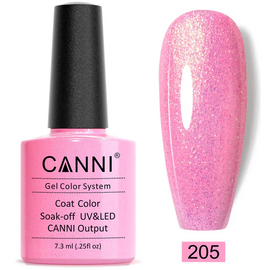 CANNI Гель-лак №205 (рожевий з блискітками), 7.3 мл, № гель лаку: 205, Об'єм: 7.3 мл, image 