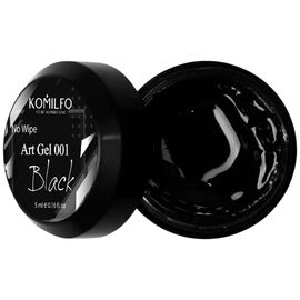 KOMILFO No Wipe Art Gel Арт-гель для об'ємних дизайнів, Black, 5 мл, image 