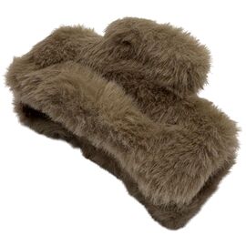 Краб для волосся середній прямокутний пухнастий коричневий, 1 шт, image 