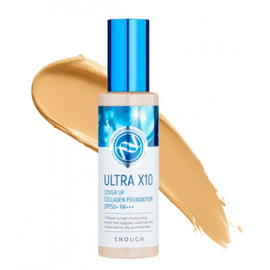 ENOUGH Ultra X10 Cover Up Collagen Foundation SPF50+ PA+++ Зволожуючий тональний крем з колагеном №21, 100 мл, Відтінок: №21, image 
