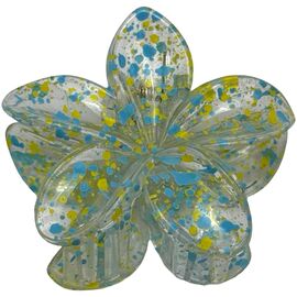 Краб для волосся великий Квітка (бризки синьо-жовті), 1 шт, image 