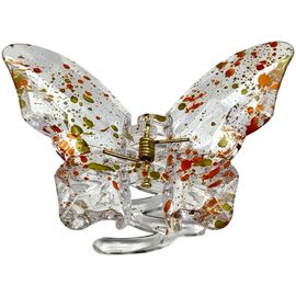 Краб для волосся великий метелик прозорий (бризки оранжеві), 1 шт, image 