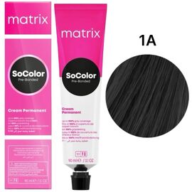 Matrix SoColor Pre-Bonded 1A стійка крем-фарба, попелястий синяво-чорний, 90 мл, Об'єм: 90 мл, Відтінок: 1A, image 