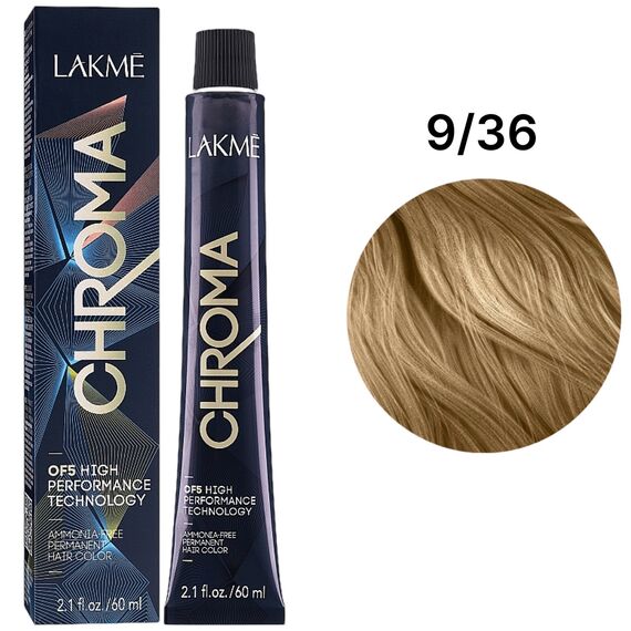 LAKME Chroma Permanent Hair Color Безаміачна фарба для волосся 9/36 Chestnut Gold Blonde, 60 мл, Об'єм: 60 мл, Відтінок: 9/36, image 