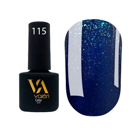 VALERI Гель лак №115 (смарагдовий з зеленими блискітками), 6 мл, image 