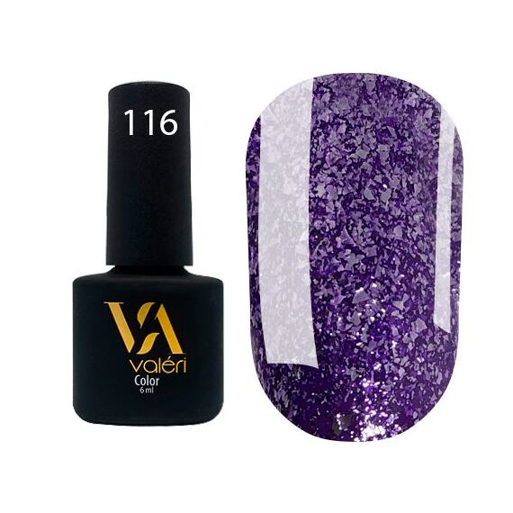 VALERI Гель лак №116 (бузковий з срібними блискітками), 6 мл, image 