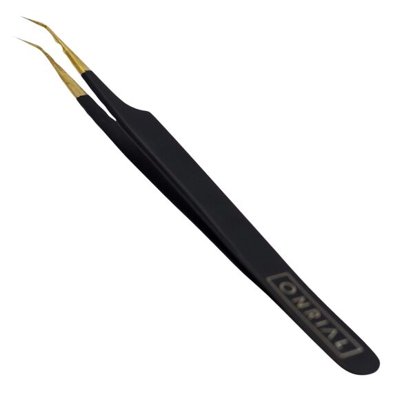 ONRIAL Пінцет вигнутий "mini L" (чорний з золотом), image 