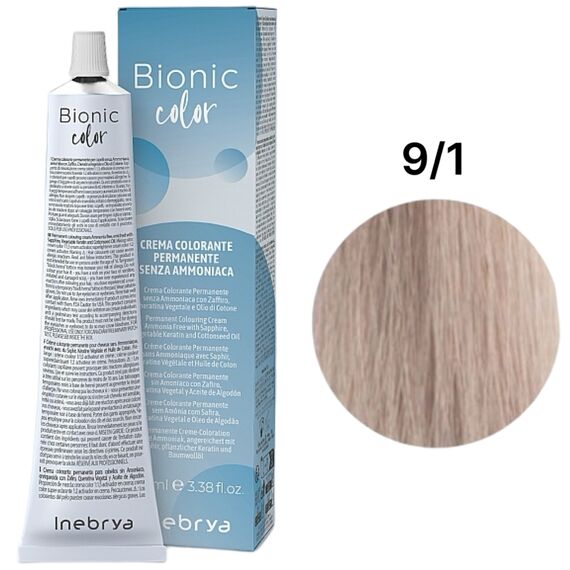 INEBRYA Bionic Крем-фарба без аміаку 9/1 Дуже-світлий попелястий блондин, 100 мл, Об'єм: 100 мл, Відтінок: 9/1, image 