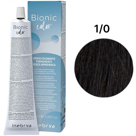 INEBRYA Bionic Крем-фарба без аміаку 1/0 Чорний, 100 мл, Об'єм: 100 мл, Відтінок: 1/0, image 