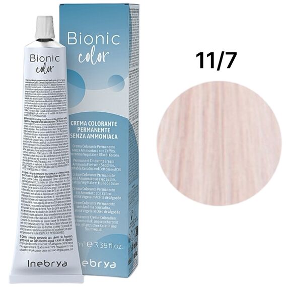 INEBRYA Bionic Крем-фарба без аміаку 11/7 Дуже-світлий платиновий блондин перлинний, 100 мл, Об'єм: 100 мл, Відтінок: 11/7, image 