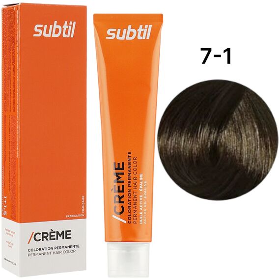 SUBTIL Creme Стійка крем-фарба для волосся 7-1 Попелястий блондин, 60 мл, Об'єм: 60 мл, Відтінок: 7/1, image 