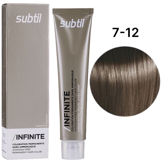 SUBTIL Infinite Стійка безаміачна крем-фарба для волосся 7-12  Блондин попелястий перламутровий, 60 мл, Об'єм: 60 мл, Відтінок: 7/12, image 