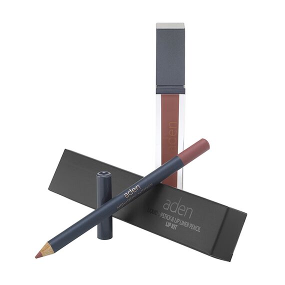 ADEN Набір №7 Рідка матова помада 07 + олівець №28, image 