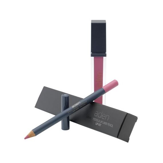 ADEN Набір №20 Рідка матова помада 20 Mellow + олівець №37, image 
