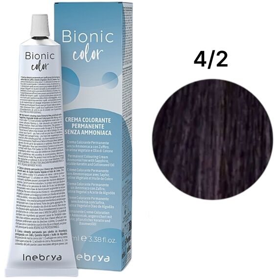 INEBRYA Bionic Крем-фарба без аміаку 4/2 Каштановий фіолетовий, 100 мл, Об'єм: 100 мл, Відтінок: 4/2, image 