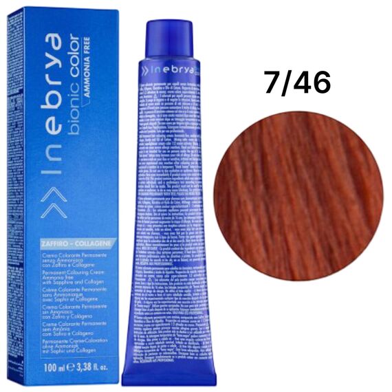 INEBRYA Bionic Крем-фарба без аміаку 7/46 Блондин мідно-червоний, 100 мл, Об'єм: 100 мл, Відтінок: 7/46, image 