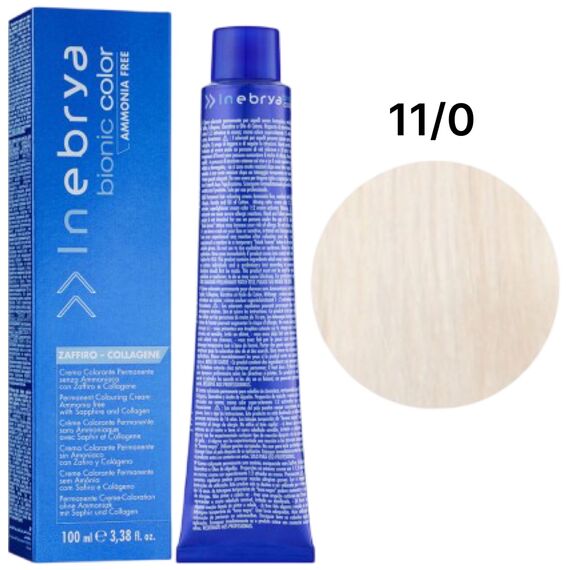 INEBRYA Bionic Крем-фарба без аміаку 11/0 Дуже світлий платиновий блондин, 100 мл, Об'єм: 100 мл, Відтінок: 11/0, image 