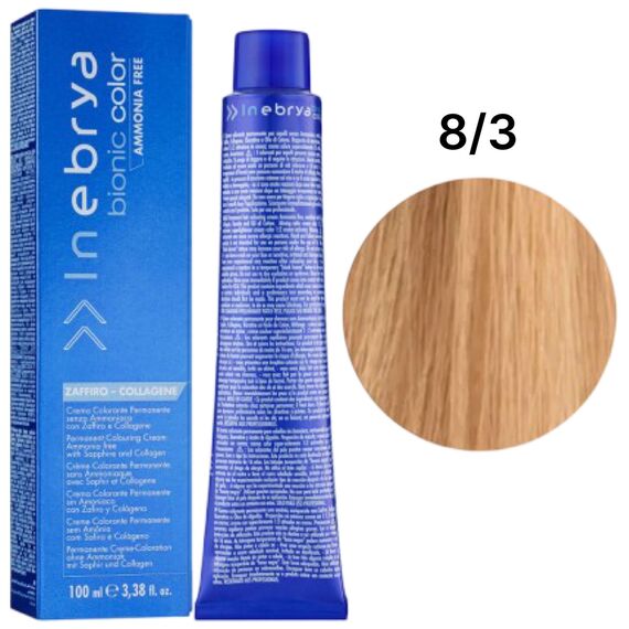 INEBRYA Bionic Крем-фарба без аміаку 8/3 Золотистий світло-русявий, 100 мл, Об'єм: 100 мл, Відтінок: 8/3, image 