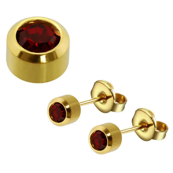 CAFLON Blue Сережки голки для проколу вух завальцьовані (PVD, Z, гранат, оправа, 3мм, сталь), image 