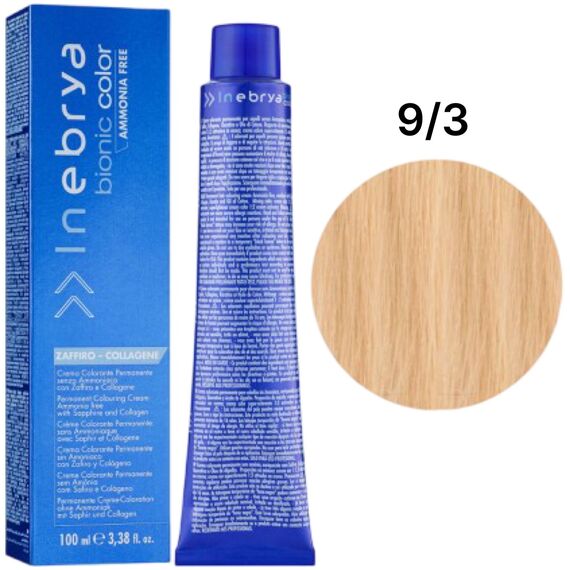 INEBRYA Bionic Крем-фарба без аміаку 9/3 Золотистий дуже світлий блондин, 100 мл, Об'єм: 100 мл, Відтінок: 9/3, image 
