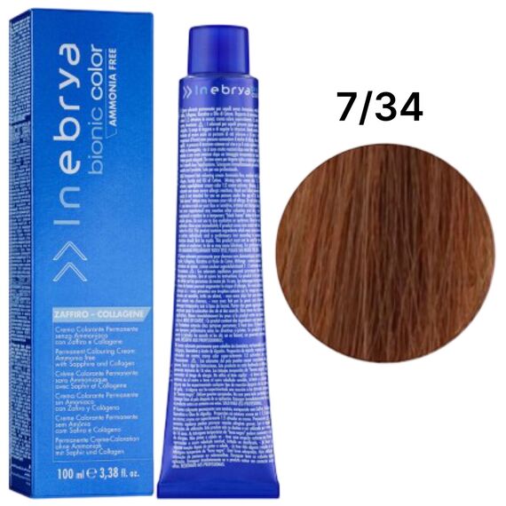 INEBRYA Bionic Крем-фарба без аміаку 7/34 Русявий золотисто-мідний, 100 мл, Об'єм: 100 мл, Відтінок: 7/34, image 