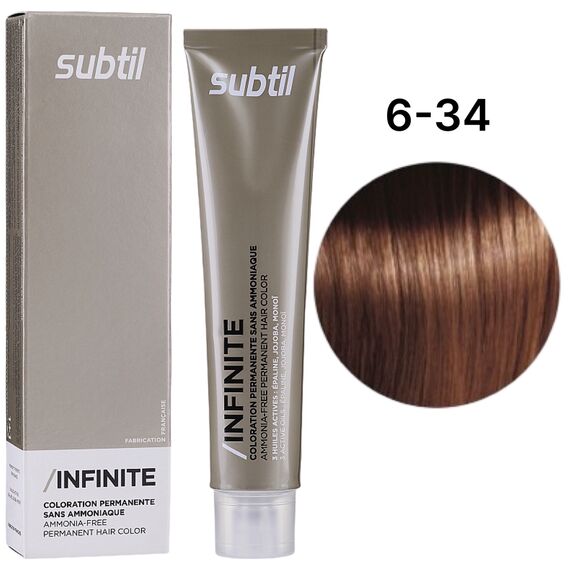 SUBTIL Infinite Стійка безаміачна крем-фарба для волосся 6-34 Темний блондин золотисто-мідний, 60 мл, Об'єм: 60 мл, Відтінок: 6/34, image 