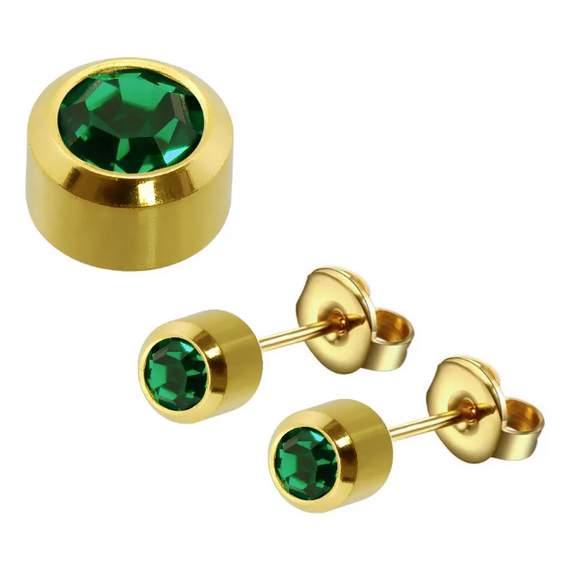 CAFLON Blue Сережки голки для проколу вух завальцьовані (PVD, U, смарагд, оправа, 3мм, сталь), image 