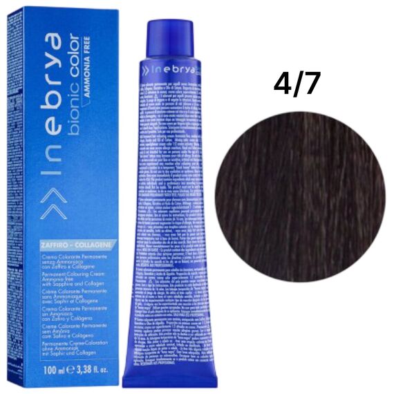 INEBRYA Bionic Крем-фарба без аміаку 4/7 Темний шоколад, 100 мл, Об'єм: 100 мл, Відтінок: 4/7, image 