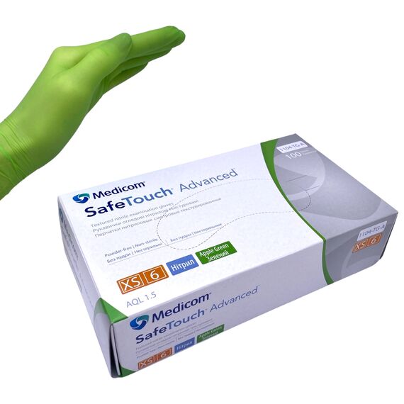 SAFE TOUCH Advanced Рукавички нітрилові GREEN (XS), 100 шт/уп (3.5 г), Розмір: XS, Кількість: 100 шт, Колір: GREEN, image 