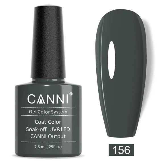 CANNI Гель-лак №156 (темно-сірий, емаль), 7.3 мл, № гель лаку: 156, Об'єм: 7.3 мл, image 