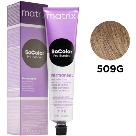 Matrix SoColor Pre-Bonded Extra Coverage 509G крем-фарба для сивого волосся, дуже світлий золотистий блонд, 90 мл, Об'єм: 90 мл, Відтінок: 509G, image 