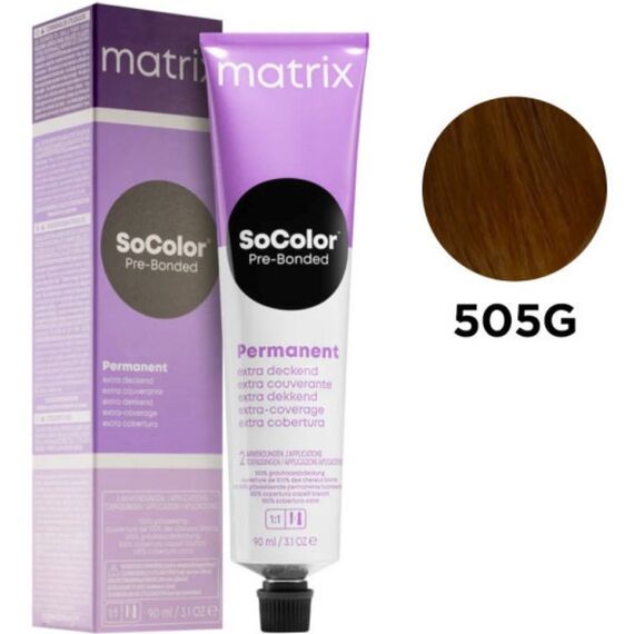 Matrix SoColor Pre-Bonded Extra Coverage 505G крем-фарба для сивого волосся, світлий шатен натуральний, 90 мл, Об'єм: 90 мл, Відтінок: 505G, image 