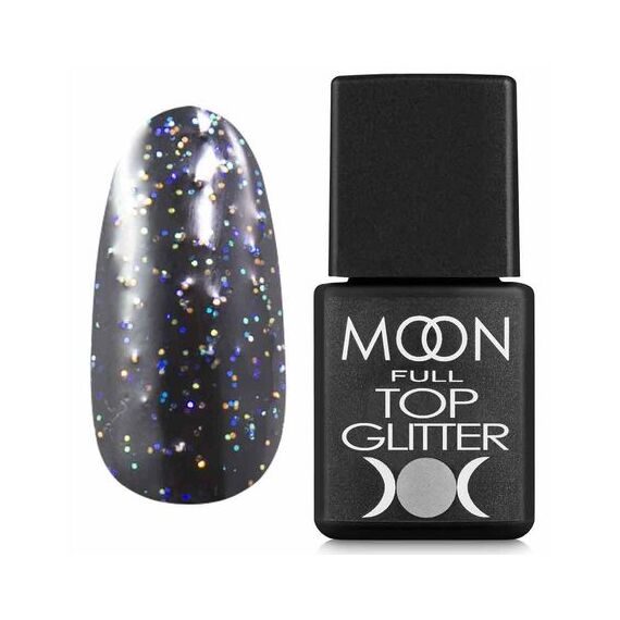 MOON FULL Top Glitter №01 Rainbow Глітерний топ, 8 мл, Відтінок: №01, Об'єм: 8 мл, image 