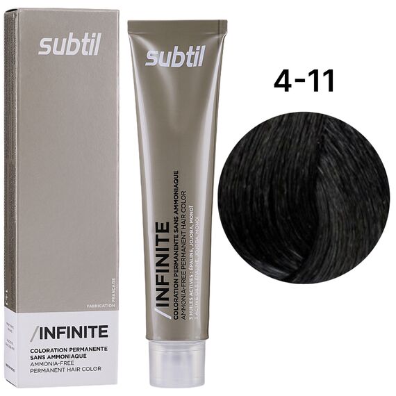 SUBTIL Infinite Стійка безаміачна крем-фарба для волосся 4-11 Шатен інтенсивний попелястий, 60 мл, Об'єм: 60 мл, Відтінок: 4/11, image 