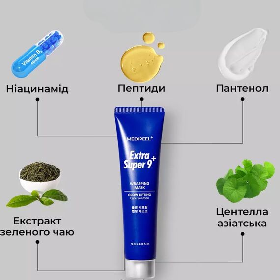 MEDI-PEEL Extra Super 9 Plus Glow Lifting Wrapping Mask Маска-плівка з ліфтинг ефектом, 70 мл, image _ab__is.image_number.default