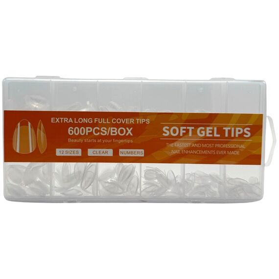 S.P. Extra Long Full Cover Soft Gel Tips Гелеві тіпси Короткий мигдаль, 600 шт, Кількість: 600 шт, Форма: Короткий мигдаль, image 