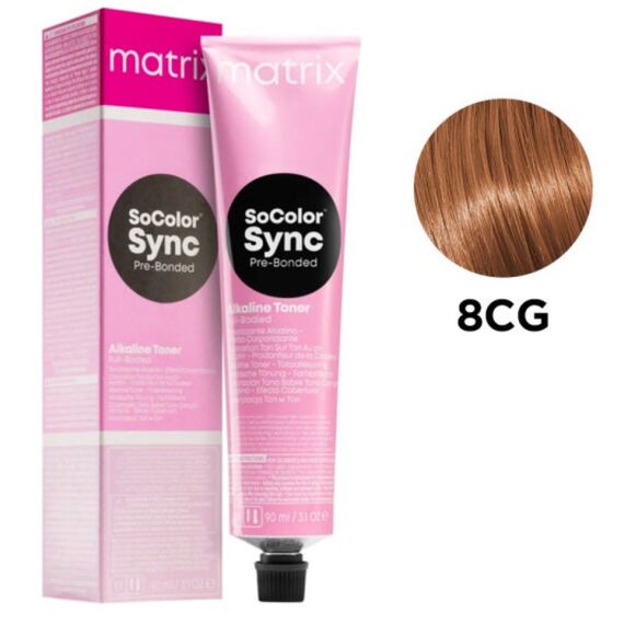 MATRIX Socolor Sync Pre-Bonded 8CG Лужний тонер без аміаку, світлий блондин золотисто-мідний, 90 мл, Об'єм: 90 мл, Відтінок: 8CG, image 