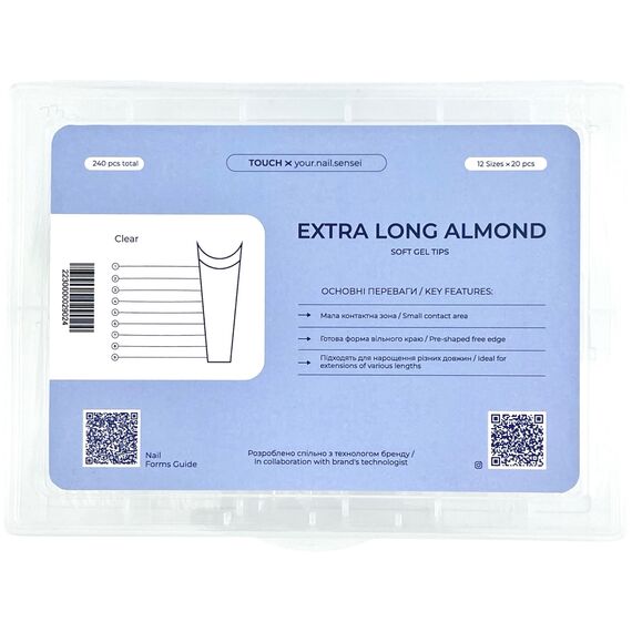 TOUCH Тіпси для нарощення Extra Long Almond, 240 шт, Кількість: 240 шт, Форма: Extra Long Almond, image 