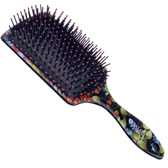 Salon Professional Щітка масажка квадратна квітковий чорний принт 69087 L, image 